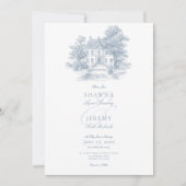 Elegant Dusty Blue Toile French Manor Wedding Kaart (Voorkant)