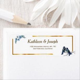 Elegant Dusty Blue Waterverf Blue Birds Wedding L Etiket