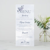 Elegant Dusty Blue Waterverf Floral Wedding Party Menu (Staand voorkant)