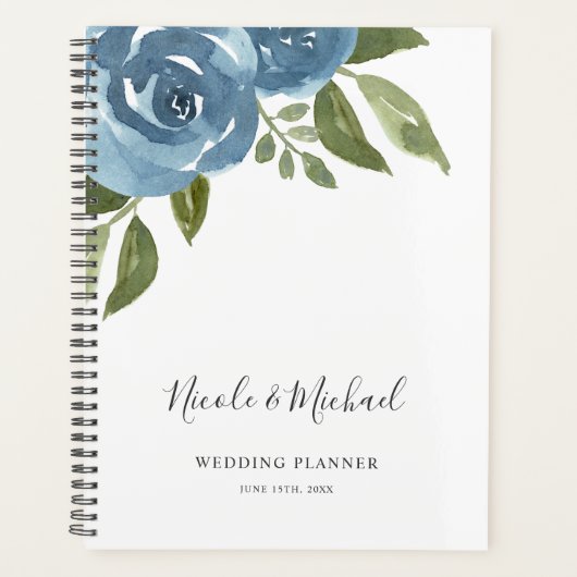 Elegant Dusty Blue Waterverf Floral Wedding Planner (Voorkant)