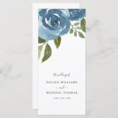 Elegant Dusty Blue Waterverf Floral Wedding Programma (Voorkant / Achterkant)