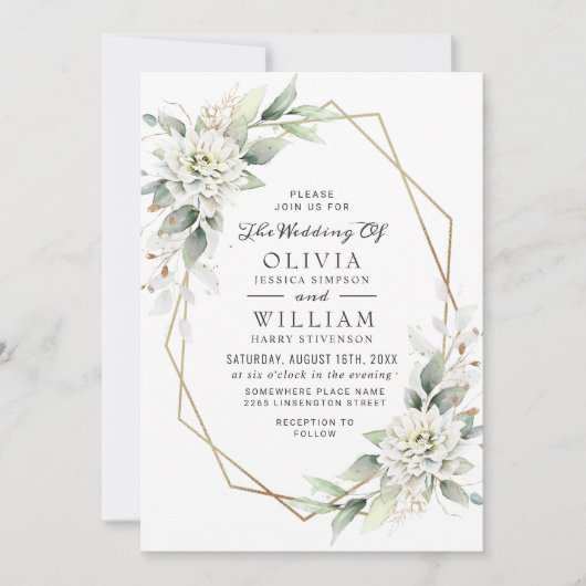 Elegant Dusty Blue Waterverf Greenery Wedding Kaart (Voorkant)