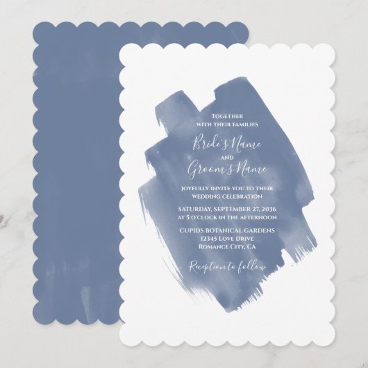 Elegant Dusty Blue Waterverf Wedding Invitations Kaart (Voorkant / Achterkant)