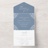 Elegant  Dusty Blue Wedding All In One Uitnodiging (Binnen)