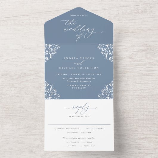 Elegant  Dusty Blue Wedding All In One Uitnodiging (Binnen)
