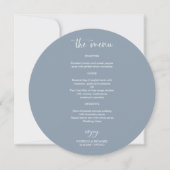 Elegant Dusty Blue Wedding Circle Menu Kaarten (Voorkant)