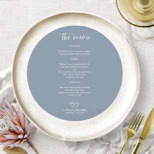 Elegant Dusty Blue Wedding Circle Menu Kaarten