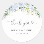 Elegant Dusty Blue Wedding Classic Round Sticker (Devant)