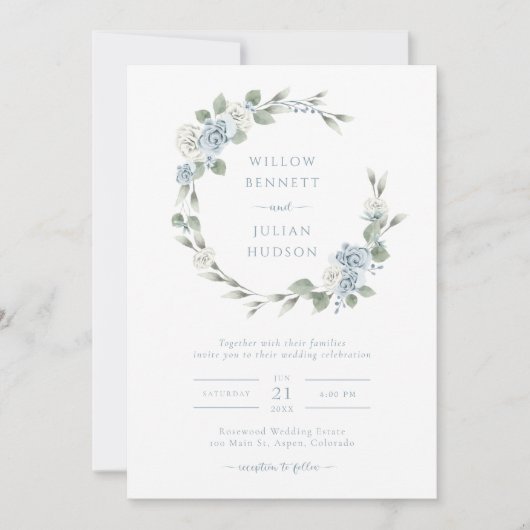 Elegant Dusty Blue Wedding Invitation Kaart (Voorkant)