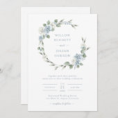 Elegant Dusty Blue Wedding Invitation Kaart (Voorkant / Achterkant)