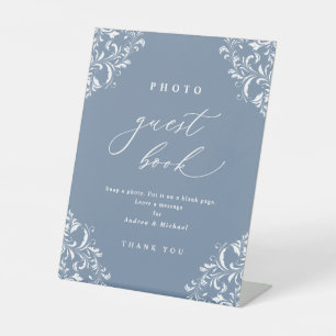Elegant Dusty Blue Wedding Photo Guest Book Sign Reclamebord Met Voetstuk
