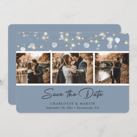 Elegant Dusty Blue Wedding Photo Save the Date (Voorkant / Achterkant)