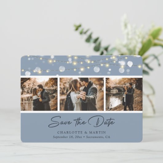 Elegant Dusty Blue Wedding Photo Save the Date (Staand voorkant)