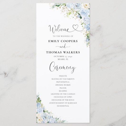 Elegant Dusty Blue Wedding Program Programma (Voorkant)