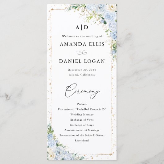 Elegant Dusty Blue Wedding Program Programma (Voorkant)