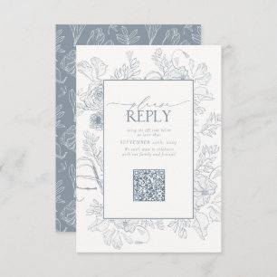 Elegant Dusty Blue Wedding QR Code Gelieve te bean RSVP Kaartje