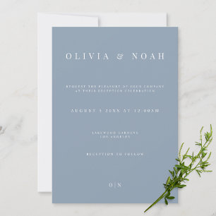 Elegant Dusty Blue Wedding Receptie Uitnodiging