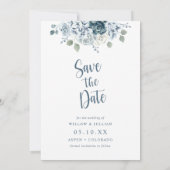 Elegant Dusty Blue Wedding Save The Date (Achterkant)