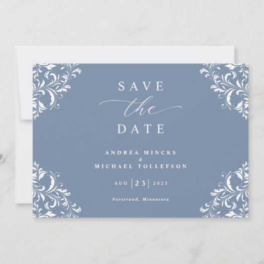 Elegant Dusty Blue Wedding Save the Date Cards (Voorkant)