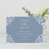 Elegant Dusty Blue Wedding Save the Date Cards (Staand voorkant)