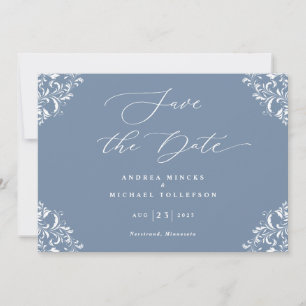 Elegant Dusty Blue Wedding Save the Date Cards