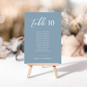 Elegant Dusty Blue Wedding Table Aantal & Namen Kaart