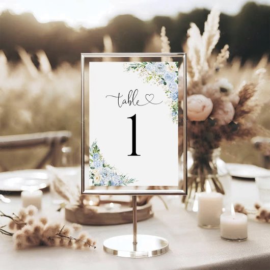 Elegant Dusty Blue Wedding Table Number Card