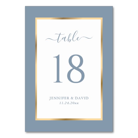 Elegant Dusty Blue Wedding Table Number Kaart (Achterkant)