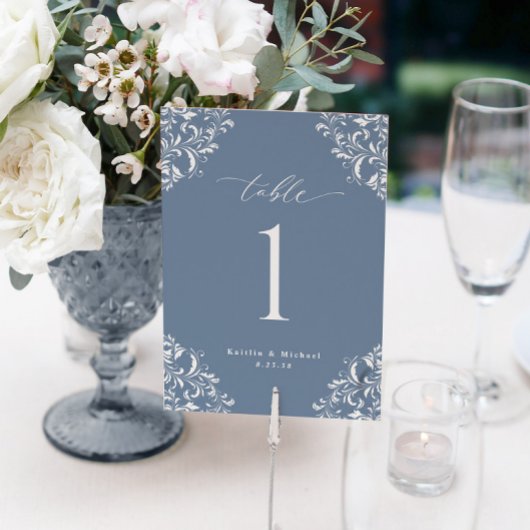 Elegant Dusty Blue Wedding Table Numbers Kaarten