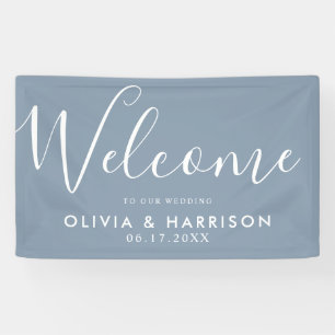 Elegant Dusty Blue Wedding Welcome Sign Banner