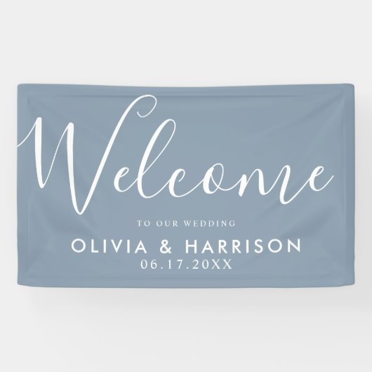 Elegant Dusty Blue Wedding Welcome Sign Banner (Horizontaal)