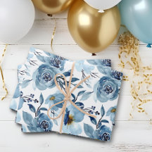 Elegant Dusty Blue White Floral Roos Set van 3