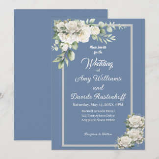 Elegant Dusty Blue White Roses,blue floral Kaart