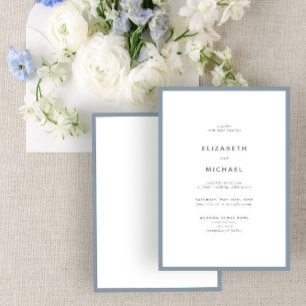 Elegant Dusty Blue & White Typography Wedding Kaart
