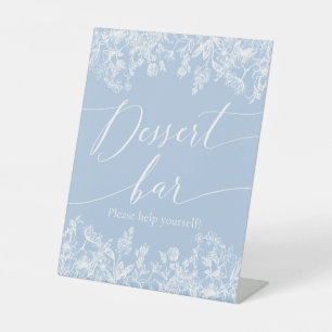Elegant Dusty Blue Wildflower Dessert Bar Sign Reclamebord Met Voetstuk