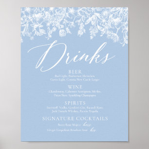 Elegant Dusty Blue Wildflower Drinken Menu Sign Poster