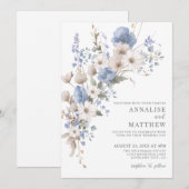 Elegant Dusty Blue Wildflower Floral Wedding Kaart (Voorkant / Achterkant)