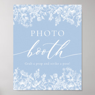 Elegant Dusty Blue Wildflower Photo Booth Sign Poster