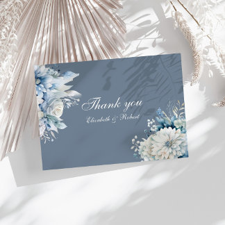 Elegant Dusty Blue Wildflower Wedding Bedankkaart