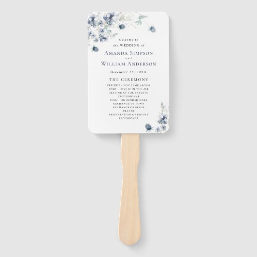 Elegant Dusty Blue Winter Foliage Wedding Programm Handwaaier (Voorkant)