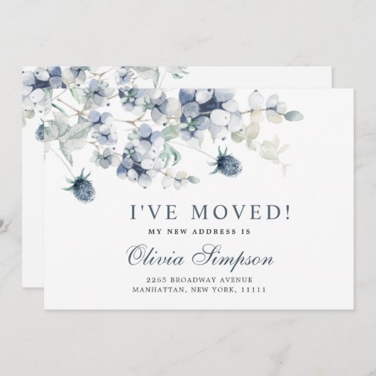 Elégant Dusty Blue Winter Moving Faire-part (Devant / Derrière)