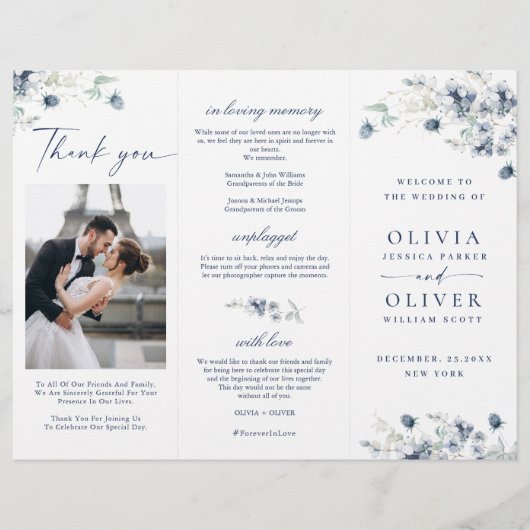Elegant Dusty Blue Winter Wedding Ceremony Program (Voorkant)
