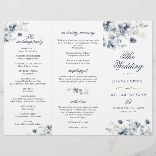 Elegant Dusty Blue Winter Wedding Ceremony Program (Voorkant)