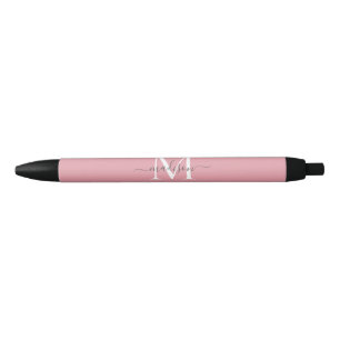 Elegant Dusty Blush Pink Grey Monogram Chic Script Zwarte Inkt Pen