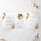 Elegant Dusty Brown Autumn Foliage Fall Wedding Drieluik Uitnodiging (Binnen)
