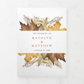 Elegant Dusty Brown Autumn Foliage Fall Wedding Drieluik Uitnodiging (Cover)