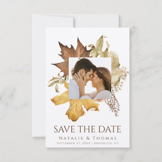 Elegant Dusty Brown Autumn Foliage Fall Wedding Save The Date (Voorkant)