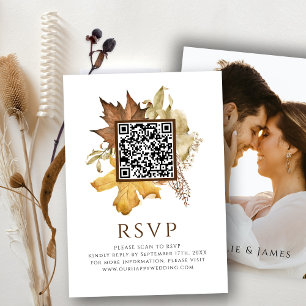 Elegant Dusty Brown Fall Wedding QR Code RSVP Informatiekaartje