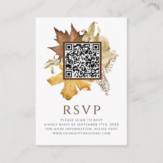 Elegant Dusty Brown Fall Wedding QR Code RSVP Informatiekaartje (Voorkant)