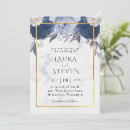 Elegant Dusty Gray Blue Floral Wedding Invitation Kaart